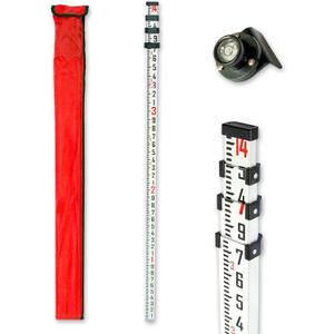 Survey Rod 14-Foot Aluminum Grade Rod - 10ths,Grade Rod,Grade Stick for Laser Level,Survey RodGrade Rods,Survey Pole,With Bubble Level, 4-Stage Telescopic,Double-Sided Scale Telescopic Leveling Rod