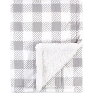 Hudson Baby Unisex Baby Plush Mink and Sherpa Blanket, Gray Plaid, One Size