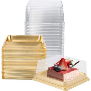 Hewnda 50 Pack of Gold Cake Pans,bottom 3 inch X height 1-1/2 inch of Clear plastic mini cake box muffins box cookies box wedding birthday gift box