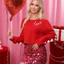 Women's Valentine's Day Cute Long Sleeve Tops Love Script Graphic Cropped Sweatshirts Romantic Heart Sleeve Pullover S (Red, S)