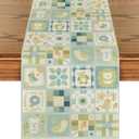 Artoid Mode Plaid Baby Shower Bird Floral Bear Table Runner, Seasonal Spring Kitchen Dining Table Decoration for Home Party Decor 13x72 Inch