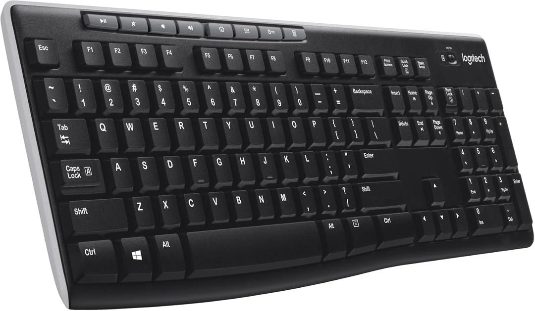 Logitech K270 Wireless Keyboard for Windows, 2.4 GHz Wireless, Full-Size, Number Pad, 8 Multimedia Keys, 2-Year Battery Life, Compatible with PC, Laptop, Black (1 Pack)