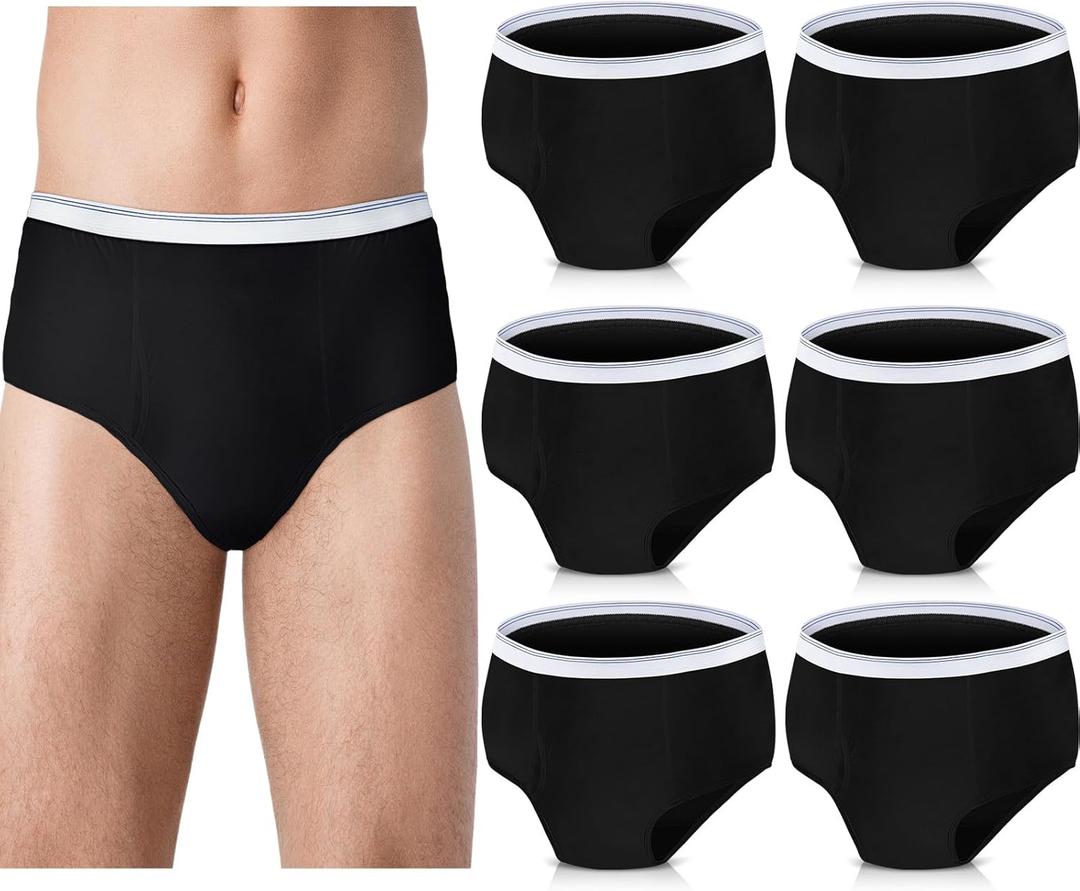 Blosssound 6 Pack Men's Incontinence Underwears Reusable Washable Leak Proof Underwears Protection Incontinence Briefs Men Bladder Control with Super Absorbency for Men, 150ml (Black,Medium)