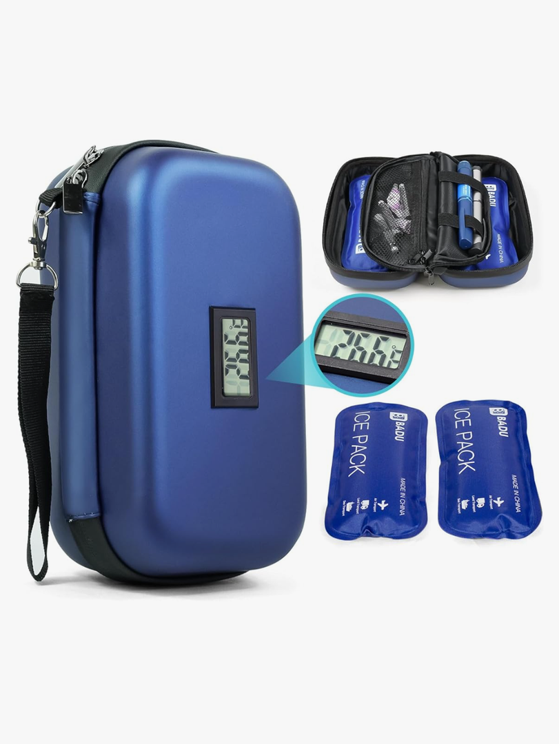 Insulin Cooler Travel Case TSA Approved Medication Diabetic Cooler for Travel with Temperature Display Refrigerated Medicine Organizer Bag with 2 Ice Pack