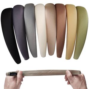 8 Pcs Satin Headbands for Women,Fashion Pearly Lustre Solid Color Wide Headbands for Girls Thick Soft Padded Headband, Cloth Art Hair Hoop Glitter Vintage Hair Accessories (Color A)