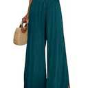 YESNO Women Summer Boho Palazzo Pants High Waist Wide Leg Floral L PP0 Solid Dark Cyan