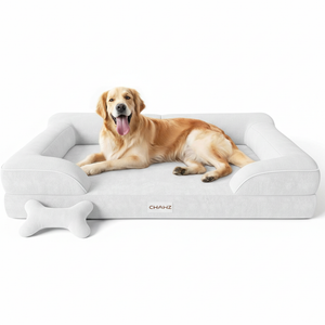 CWAWZ Extra Large Dog Bed, Orthopedic Dog Beds with Cooling Gel Memory Foam, Waterproof XL Pet Bed with Removable Washable Cover, 42" Pet Sofa Couch Dutch Velvet with Bone Toy, Brown