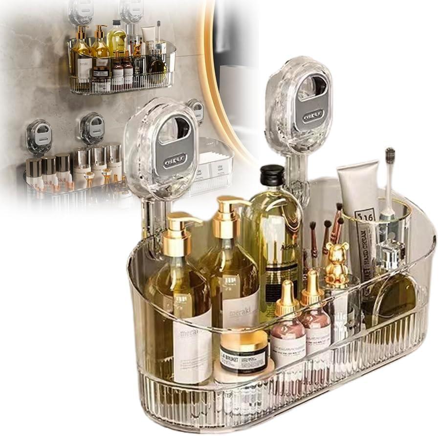 No-Drill Bathroom Suction Storage Box,Large Capacity & Strong Load-Bearing,Removable Shower Basket,Glacier Pattern Suction Cup Shower Caddy Hanging Shower Shelf Organizer (gold 1pcs)