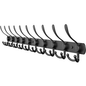 Coat Rack Wall Mount with 10 Tri Hooks, Stainless Steel 32 Inch – Black Matte Finish, Heavy Duty Wall Mounted Hook Rack for Coats, Hats, Towels, Scarfs, Robes, Bags, Entryway & Bathroom