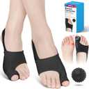 1 Pair Bunion Corrector for Women & Men, Big Toe Straightener for Hallux Valgus Pain Relief & Toe Alignment, Soft and Breathable for Day/Night, Wide Non-slip Strap, Include a Massage Ball (Black)