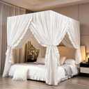 Mengersi Canopy Bed Curtains,Royal Breathable Private Space-Elegant Bed Curtains Bedroom Decor for Adults,White,Full Size
