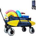 Beach Wagon with 94" Big Balloon Wheels for Sand, 41" Heavy Duty Folding Wagon with Side Bag, Collapsible Utility Cart for Beach, Camping, Garden & Outdoor (Navy Blue, X800 94" Balloon Wheels)