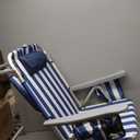 Aluminum Backpack Low Profile Beach Chair - 5-Position Lay Flat Reclining Folding Chair with Removable Cooler Bag - Heavy Duty 330 lbs Capacity, Lightweight Portable Sand Seat(1, Stripe Blue)