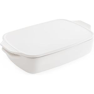 Chef Pomodoro Casserole Dish 15.50  9.30", White Ceramic Baking Dishes for Oven, Deep Ceramic Casserole, Elegant Baking Dish with Lid, Oven Bakeware Ideal for Lasagna, Roasting