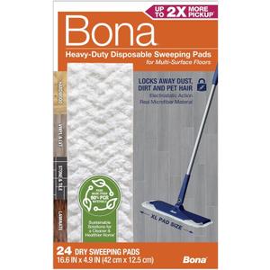 Bona Sweeping Pads for Multi-Surface Floors - 24 Refills - Heavy-Duty & Disposable Pads - XL Microfiber Pads Sweep Away Dust, Dirt, & Pet Hair