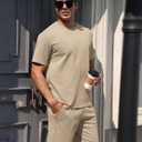 Aiyino Mens 2-Piece T-Shirt & Shorts Set Casual Track Suit for Summer | Relaxed Fit for Gym, Running, Travel or Lounging. (Beige, XL)