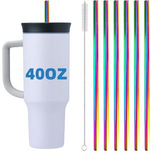 Stainless Steel Straws for Owala Insulated Bottle 40oz Tumbler 6x Metal Replacement Straws 10mm with Cleaning Brush for Owala 40oz (Colorful, 6x Straight 10mm)