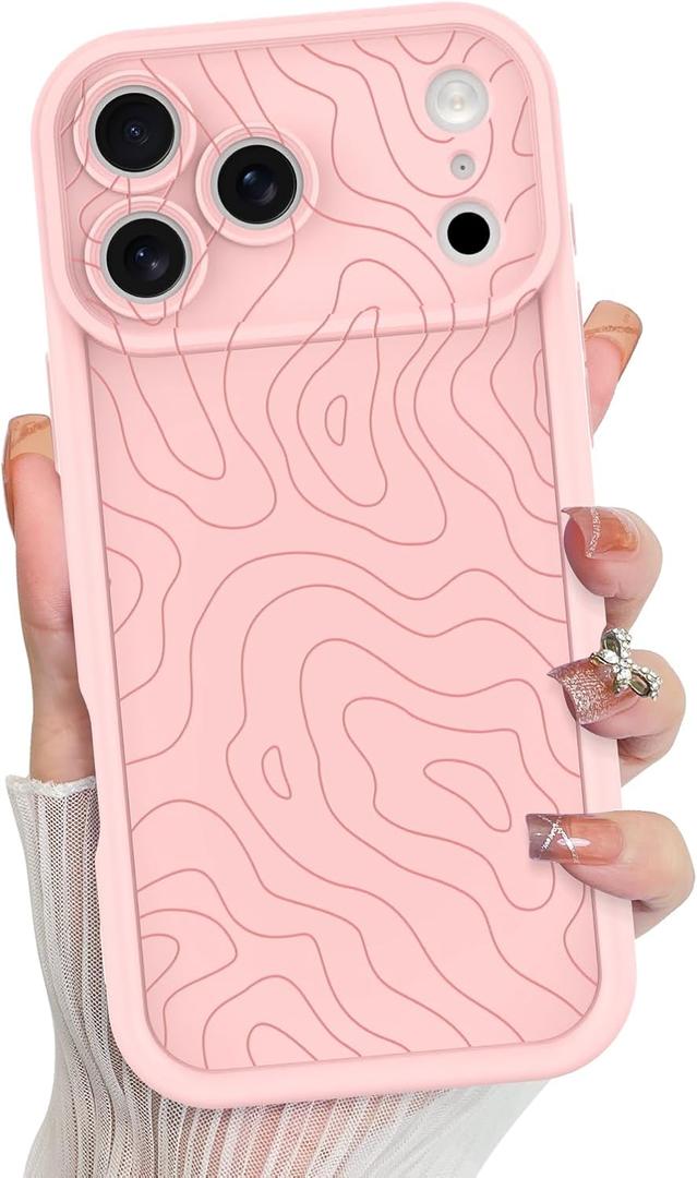 MZELQ for iPhone 17 Pro Max Case 2025 Case, Silicone Wave Ripple Cute Pattern, Camera Protection Soft Slim Shockproof for Girls Women -Pink