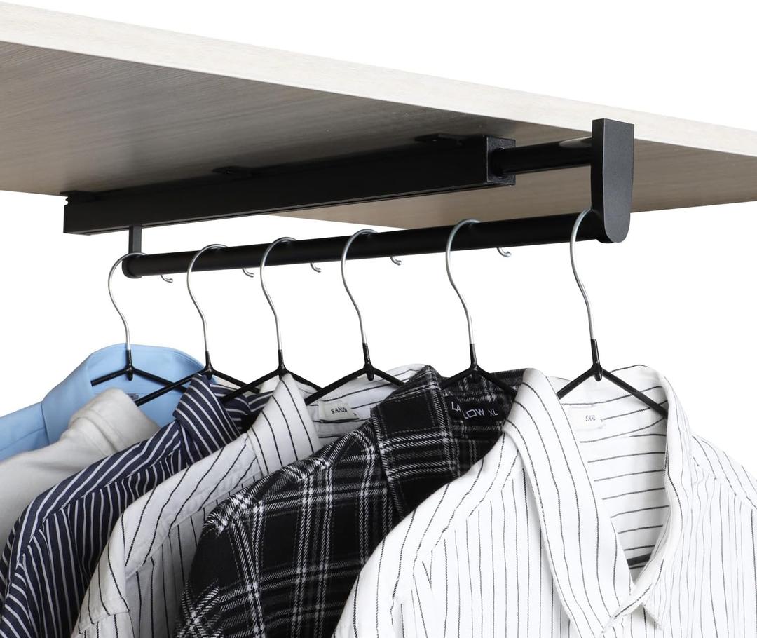 Pull Out Closet Rod Valet Rod Closet Pull Out Pants Rack For Closet Black Valet Rods For Closets 13-3/8 Inch Pull Out Telescopic Trouser Rack Shallow Cabinet Organize Pants And Clothes