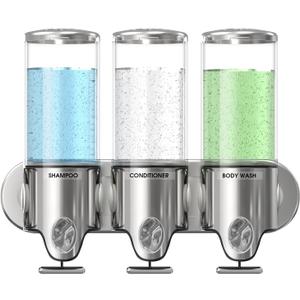 Shampoo and Conditioner Dispenser,Rocfinity Triple Stainless Steel Soap Dispenser Bathroom,Wall Mounted Shower Shampoo Dispenser 3 Chamber No Drill,1500ml/ 51 oz Toatl Bathroom Accessories