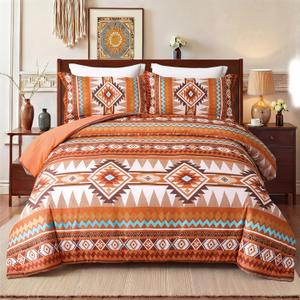 Tyrot Burnt Orange King Size Comforter Set  3 Piece Boho Aztec Western Bedding Sets, Soft Lightweight Comforter for All Seasons, Southwestern Style, 1 Comforter & 2 Pillow Shams