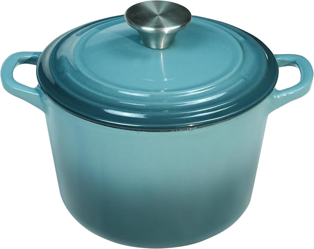 Flavehc Dutch Oven Pot with Lid 1.8 qt Cast Iron Dutch Oven for Bread Baking Slateblue Enameled Cast Iron Rice Pot with Handels