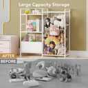 BBLIKE Stuffed Animal Storage - Stuffed Animal Net with Kids Bookshelf and Toy Organizer, 2-Tier White Bookshelf with Stuffed Animal Holder and Fabric Toy Chest for Kids Room, Playroom, Nursery, White