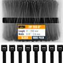 ALBO Zip Ties Black 8 Inch 1000 Pack 40 lb, Long Plastic Cable Ties Thick 0.14 Inch Tie Wraps Heavy Duty UV Resistant Nylon Wire Ties for Indoor and Outdoor