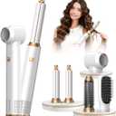 Blow Dryer Brush Set 5 in 1, Hot Air Styler Negative Ionic Low-Temp Hair Care Air Curling Wrap, Round Brush Dryer & Curling Iron for Dry Volumize Straight Curl, 100-120V (Golden)