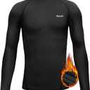 TELALEO Boys Girls Thermal Compression Shirt Youth Long Sleeve Top Fleece Lined Turtle Neck Athletic Base Layer Undershirt (Large, Black)