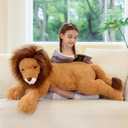Tezituor 43.3inch Giant Lion Stuffed Animals, Realistic Large Stuffed Lion Plush Toy for Boys Girls, Hugging Soft Lion Plushy Body Pillow Birthday Decor for Adult