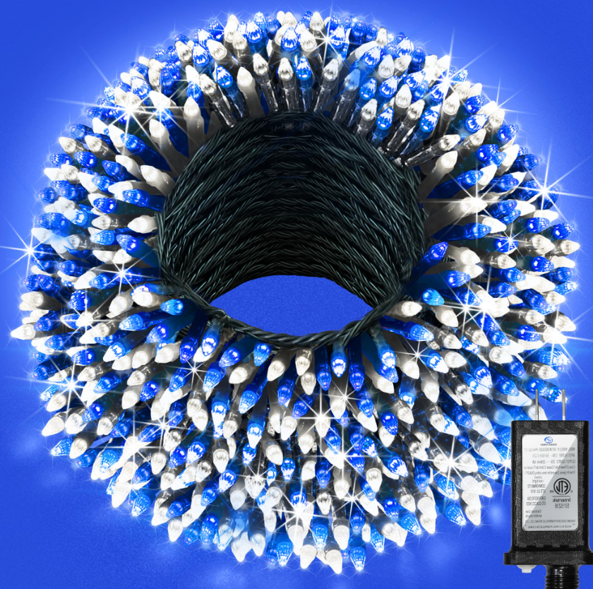 300LED 75FT Christmas Lights Indoor, LED Christmas Tree Decoration Lights with 12 Modes & Timer Memory, Dimmable Plug In Waterproof LED Xmas Light for Yard Trees Wedding Party Holiday Blue & White