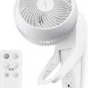 IRIS USA WOOZOO Air Circulator Wall Mount Fan with Remote, 360° Oscillation, 3 Speeds, 414 sqft Coverage, Quiet 30dB Motor, Adjustable Tilt, for Bedroom, Living Room, Office, Dorm, White