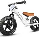 KRIDDO Toddler Balance Bike 2 Year Old, Age 24 Months to 5 Years Old, 12 Inch Push Bicycle with Customize Plate (3 Sets of Stickers Included), Gift Bike for 2-3 Boys Girls, White