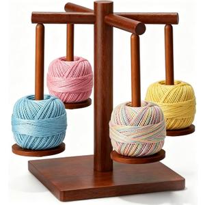 OYPGUE Upgraded Yarn Holder for Crocheting, Yarn Spinner with 4 Spindles Magnetic Rotating Anti-Tangle for Multi-Color Crochet, Fair Isle, Tapestry & Colorwork Projects (Brown)