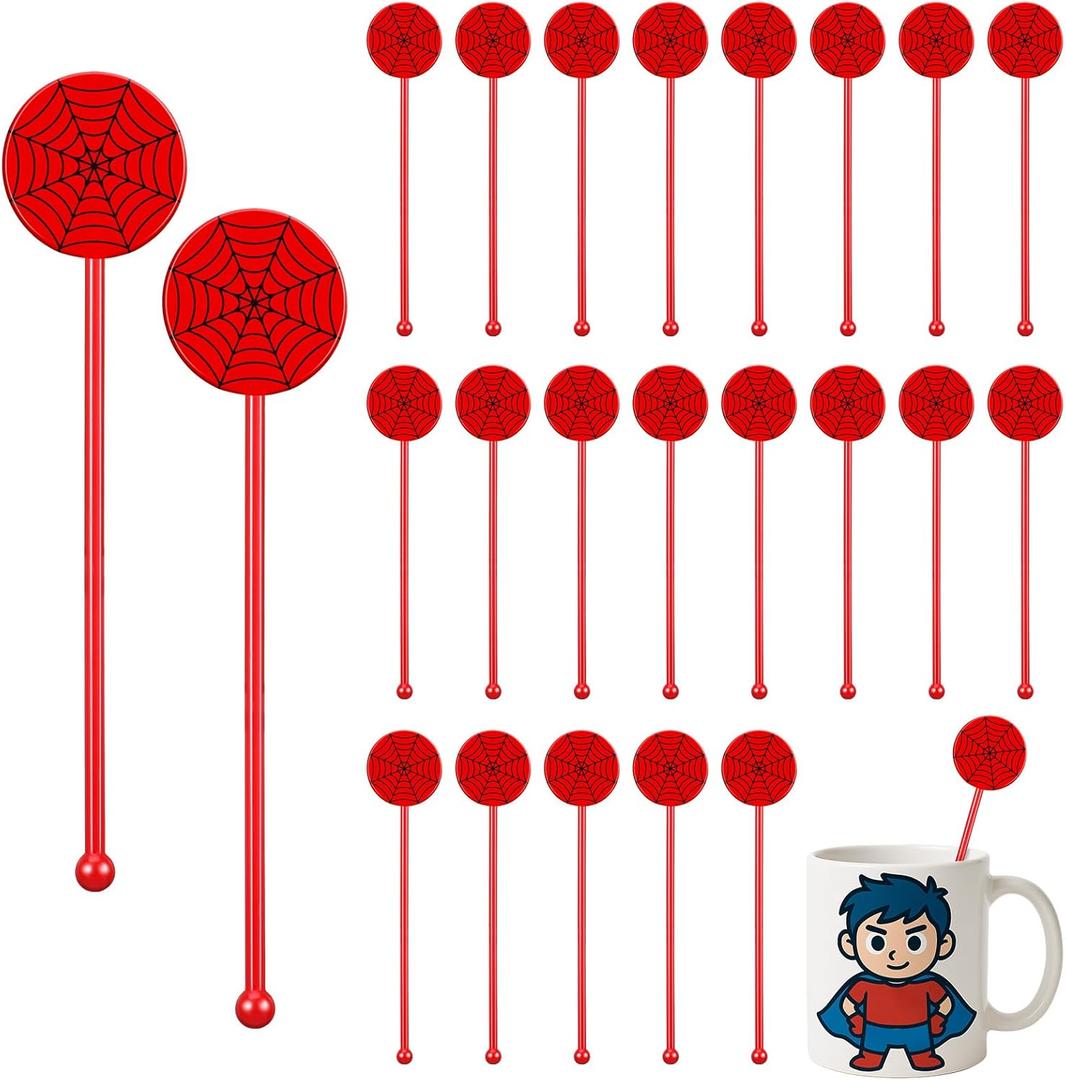 100 Pcs 6 Inch Halloween Swizzle Sticks Spider Birthday Party Decorations Plastic Coffee and Cocktail Stirrers Drink Stirrers Cocktail Mixers for Halloween Party Tea