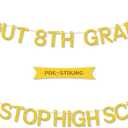 Peace Out 8th Grade Next Stop High School Banner, Congratulations Banner for Eighth Grade Graduation Party Decorations 2025, Gold