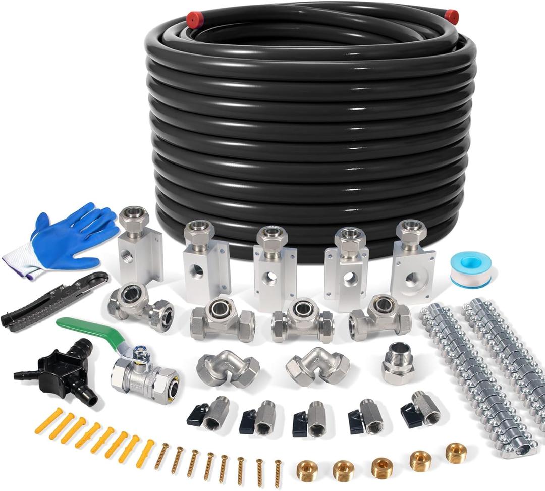 3/4"  200 FT Shop Air Line Kit, Rapid Air System 3/4 Inch Hdpe-Aluminum Compressed Air Piping for Garage Includes Air-locking/Elbow/Tee/Air Outlet Block Fittings Leak Proof Easy to Install