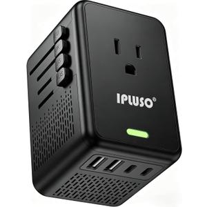 220V to 110V Voltage Converter US to Europe for Hair Dryer with Fast Charging, Power Converter Adapter Combo 2 USB A & 2 USB C, International Adapter European Travel Converter C G A I (Black)