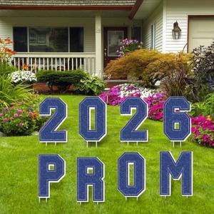 Prom Send Off Decorations 2026, 8Pcs Blue and Silvery Prom 2026 Yard Signs with Stakes, Prom 2026 Graduation Yard Sign for Prom Decorations 2026