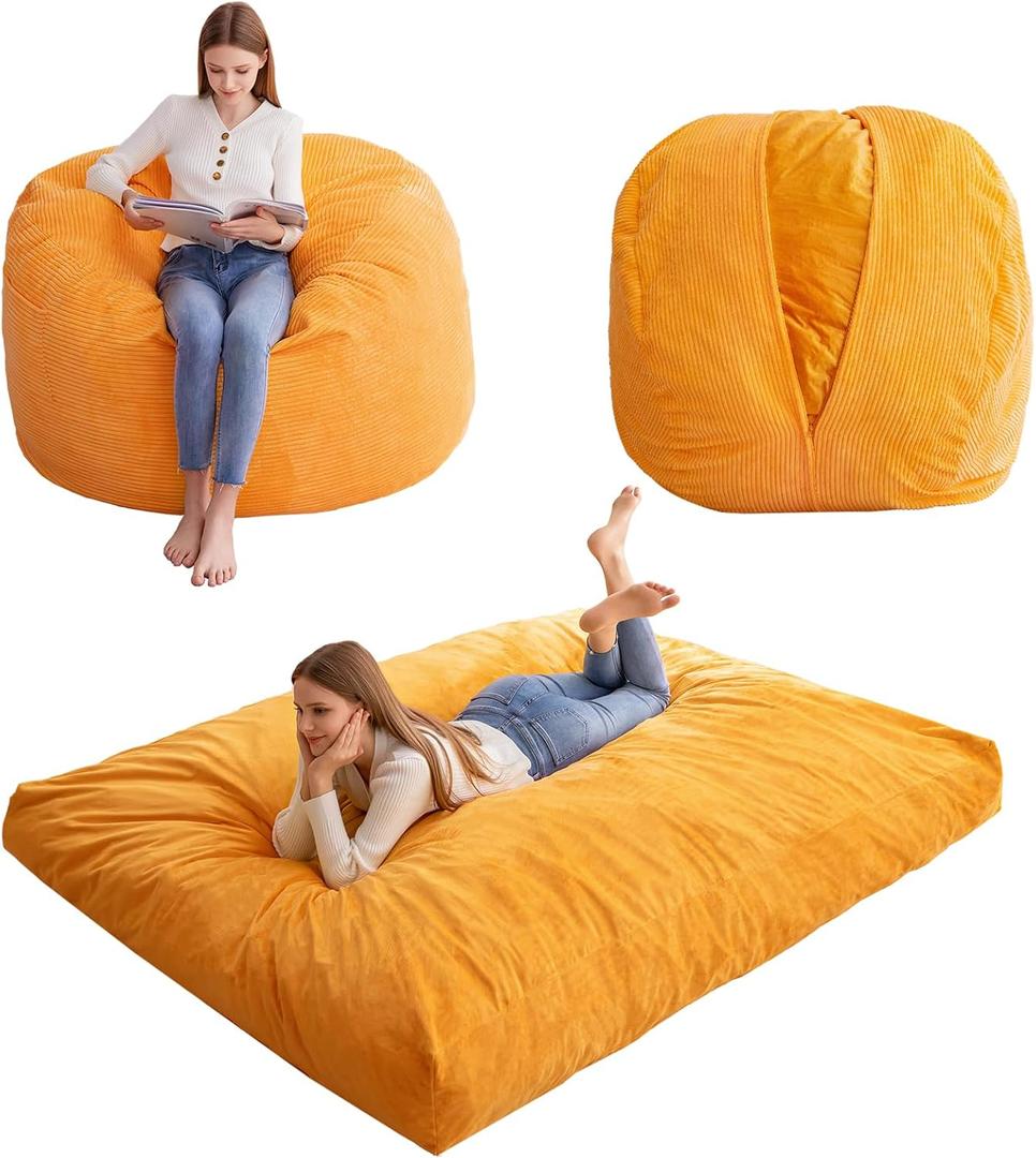 Giant Bean Bag Chair Bed for Adults,Convertible Beanbag Folds from Lazy Chair to Floor Mattress Bed,Large Floor Sofa Couch for Adult,Couples,Family,High-Density Foam Filling, Machine Washable, Orange (Queen) Giant Bean Bag Chair Bed for Adults,Convertible Beanbag Folds from Lazy Chair to Floor Mattress Bed,Large Floor Sofa Couch for Adult,Couples,Family,High-Density Foam Filling, Machine Washable, Orange (Queen)