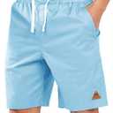 NORTHYARD Mens 9 Inch Casual Cotton Board Shorts Zipper Pockets Quick Dry | Golf, Beach, Work, Hiking, Fishing, Drawstring, Elastic Waist, Pull On, Lightweight, Travel (Blue, L)