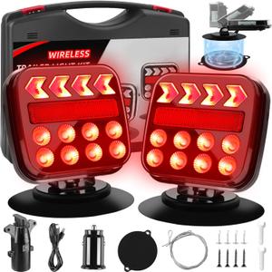 Wireless Trailer Lights Magnetic Upgraded 2.4GHz Transmission with Strobe Mode Reverse Lights Multifunction Towing Lights Kit for Trucks, Boat, RV, Vehicle, Caravan