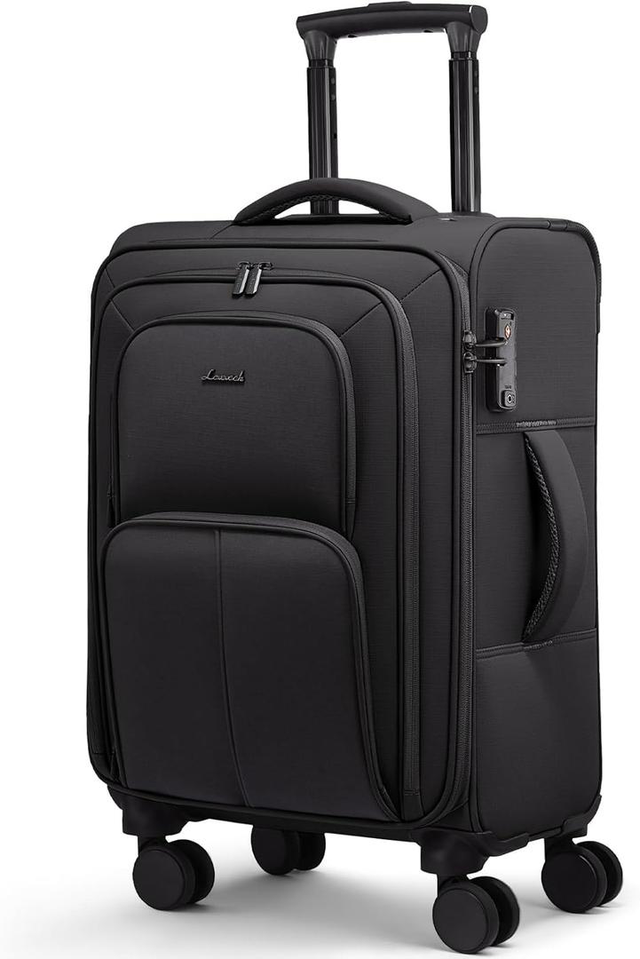 LOVEVOOK Carry On Luggage 22x14x9 Airline Approved, 22 Inch Softside Suitcases with Spinner Wheels, Lightweight Carry-on Suitcase with TSA Lock for Women Men, Large Luggage for Travel Business Trip (Black)