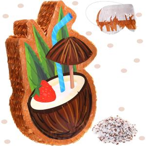 Sratte Small Coconut piata with Stick and Blindfold Confetti Summer piata Hawaiian Birthday Decor Brown Coconut piata for Kids Birthday Party Supplies Baby Shower 16 x 11.4 x 3 Inch