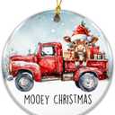 Cow Ornament 2025, Mooey Christmas  Cute Cow in Red Vintage Truck Christmas Tree  Farmhouse Country Holiday Dcor  Ceramic Farm Animal Ornament for Cow Lovers, Farmers, Kids, 2025