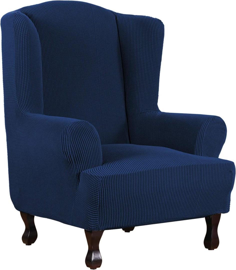 H.VERSAILTEX Wing Chair Slipcover Chair Covers for Wingback Chairs Wingback Chair Covers Slipcovers 1 Piece Stretch Sofa Cover Furniture Protector Soft Spandex Jacquard Checked Pattern, Deep Teal