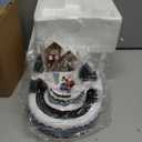 Animated Collection Figurines Musical Santa Clau Christmas Village Houses with Rotating Train, Lighted Christmas Collection Figurines for Home Tabletop Decorations Ornaments Gifts