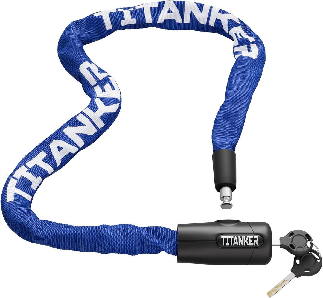Titanker Bike Chain Lock with Key, 3.3 Feet Heavy Duty Anti-Theft Bike Lock Chain Security Bicycle Chain Locks for Bike, Motorcycle, Bicycle, Door, Gate, Fence, Grill (6mm Thick Chain, Blue)