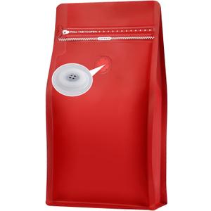 REMTAP Coffee Bags with Valve(50pcs,12oz) Red High Barrier Aluminumed Foil Flat Bottom Standing Coffee Beans Storage Bags,Reusable Heat Sealable Side Zipper Pouches for Home or Store